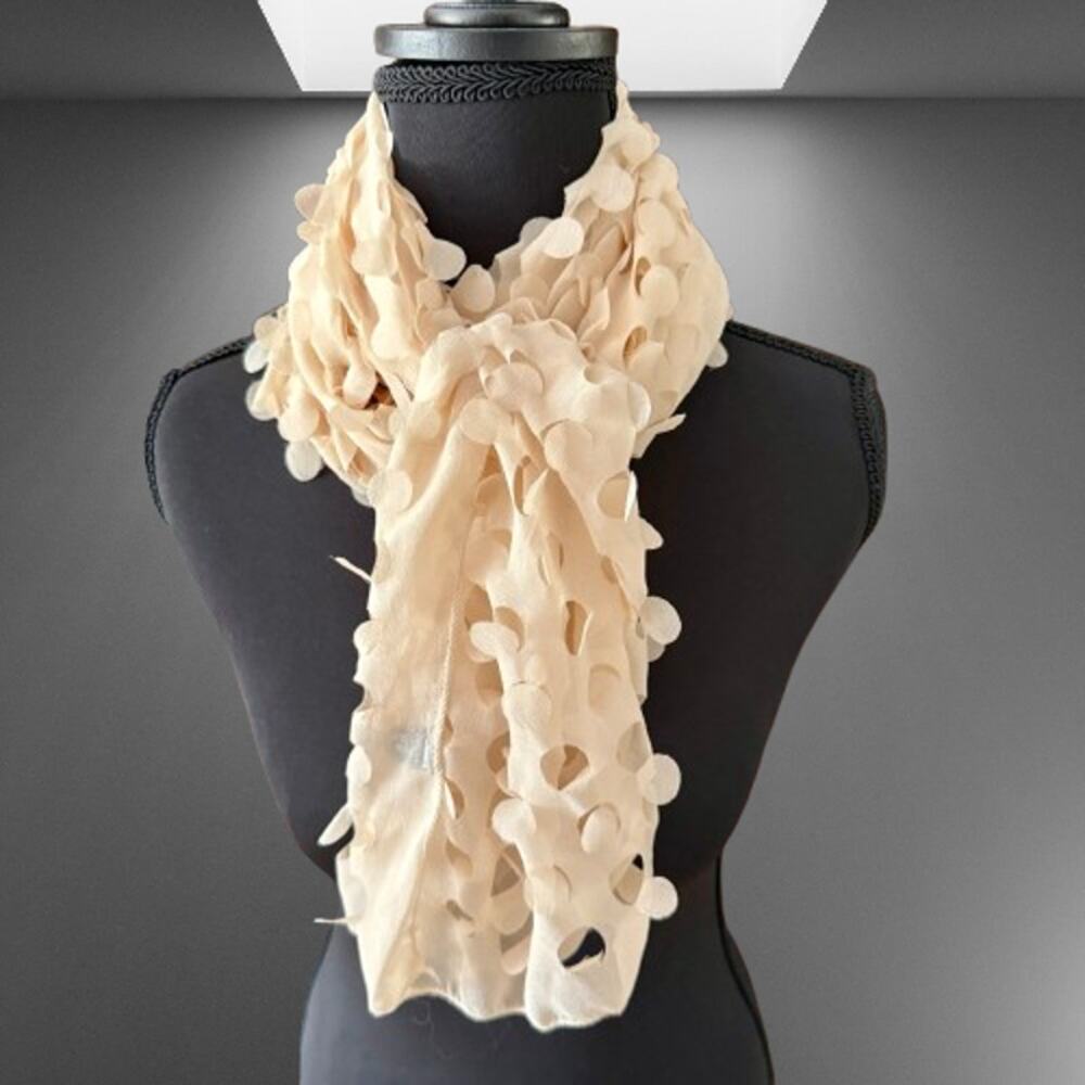Cream Polka Dot Cut Out G Brand Polyester Scarf